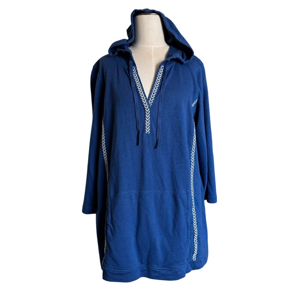 J. Jill Fit Top Womens Sz L Pullover Blue Factory Faded Boho Beach Coastal